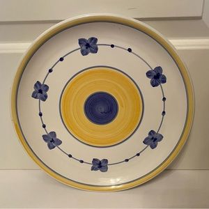 CALECA MARINA 11” DINNER PLATE BLUE FLOWER WHITE YELLOW HAND PAINTED ITALY HOME